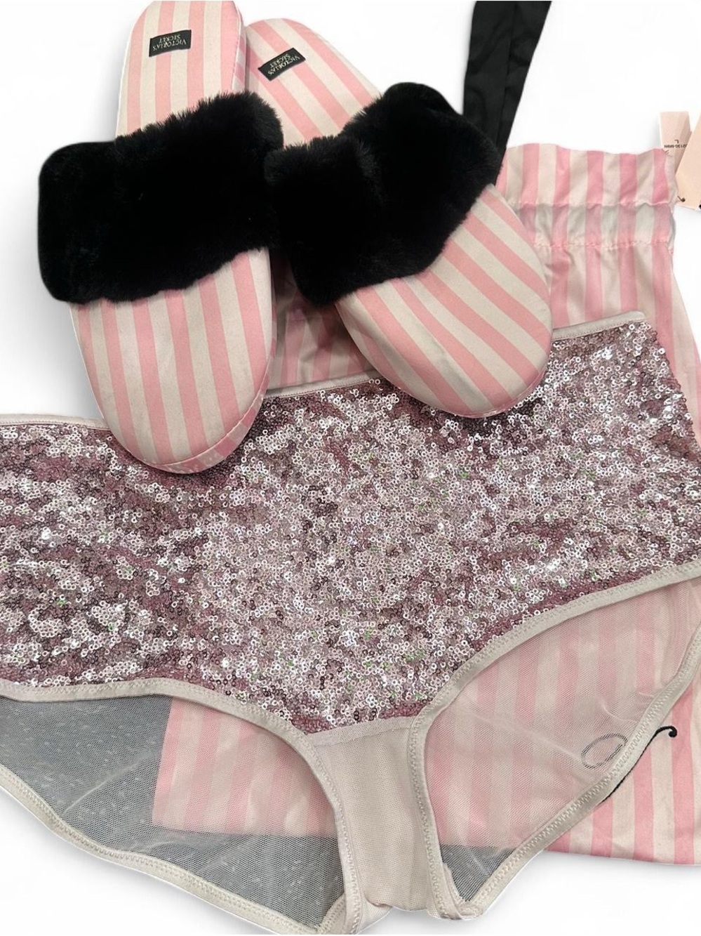 VS Striped Slippers and Shortie Set (NWT/Large)